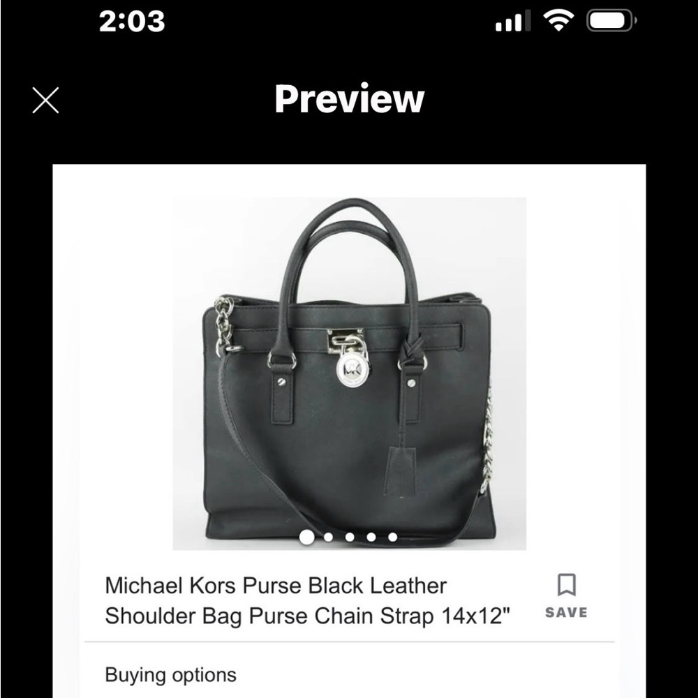 MICHAEL KORS HAMILTON BAG LEATHER DROP CHAIN STRAPS ,SILVER  MK BRILLIANT LOCK